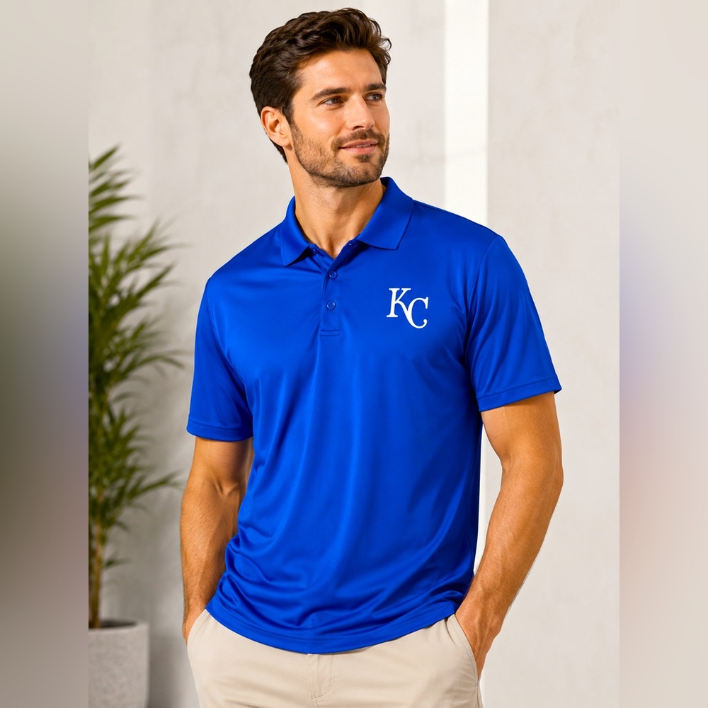 Majestic Kansas City Royals Polo Shirt Men’s 2XL Blue MLB Performance KC Logo